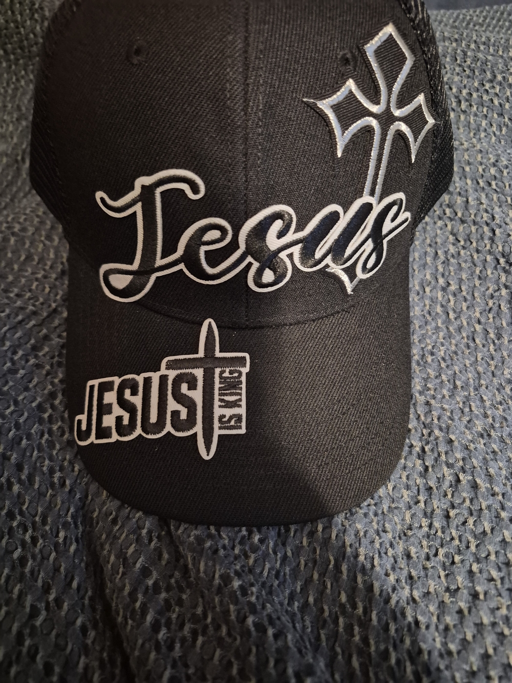 Black 'Jesus' Embroidered Baseball Cap - Faith Graphic